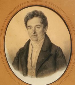 Disegno ovale di giovane nobiluomo di squisita fattura.Paspartue e cornice antica in noce intagliato.cm.24 x 21